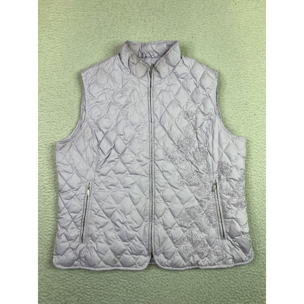 Eddie Bauer Womens XL Purple Quilted Goose Down Embroidered Vest 5217 Zip Pocket